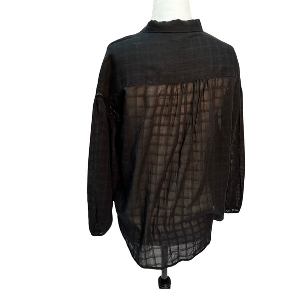 𝅺NWT Anthropologie See U Soon Button Up Windowpane Semi-Sheer Black Blous… - Picture 6 of 11